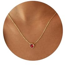 Turandoss Garnet Birthstone Necklaces for Women, Dainty 14K Gold Plated Red Diamond Birthstone Jewelry Birthday Gifts