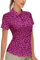 Soneven Polo da donna a maniche corte, sportiva da donna, con chiusura lampo 1/4, ad asciugatura rapida, traspirante, per golf, equitazione, tennis, fitness, trainning, Stampa viola, XS