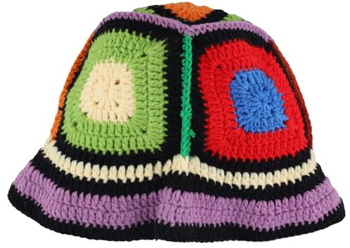 Mikovivi Häkelmütze Damen, Fischerhut Acrylfaser Blumen-Häkel Hut mit Buntem Muster Plissee-Design Strickmützen für Damen Sommer Outdoor Strand Reisen Modeaccessoire