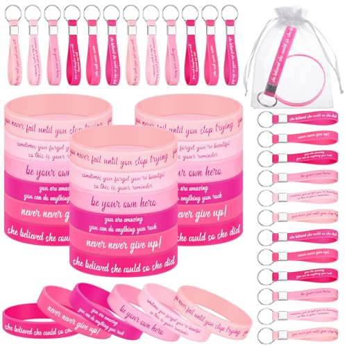 72 Pcs Employee Appreciation Gifts Bulk Motivational Wristbands Inspirational Keychains Motivational Quotes Rubber Wristbands Key Chain Thank You Silicon Bracelets Key Rings Set for Teacher Office