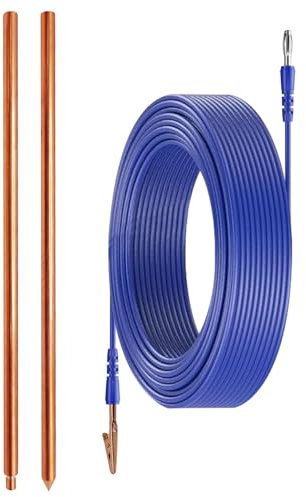 Pure Copper Ground Rod,Portable Plug Grounding Rod Kit With 50ft Copper Wire & Alligator Clip for Electric Fences, Grounding Mats,Generator Antennas,Satellite Dishes
