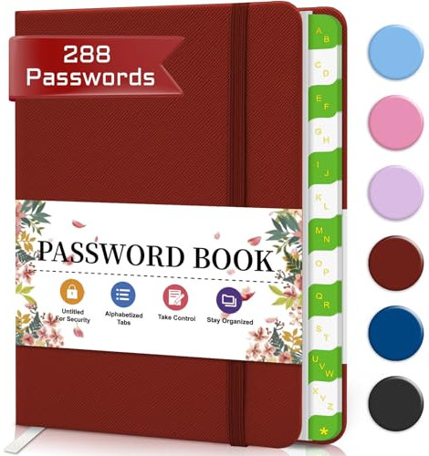 BLESWIN Passwort-Buch mit alphabetischen Registerkarten, Hardcover kleine Passwort-Bücher für Senioren, Internet-Passwort-Logbuch Journal Website-Adresse Login -Rot