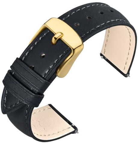 ANNEFIT Uhrenarmband 20mm für Herren Damen, Lederarmband Vintage mit Gold Schnalle, Schnellverschluss Ersatzarmband (Schwarz)