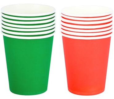 UNVOJL 30pcs Paper Cups Christmas Party Paper Cups Disposable Paper Cups Red Green Paper Cups Party Supplies for Christmas Birthday Wedding (Red and Green)