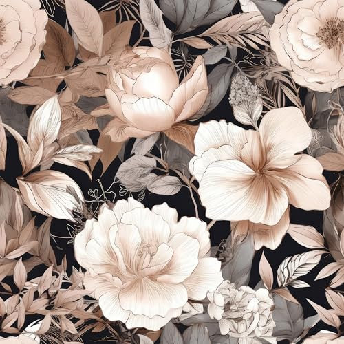 SOEWIOU Floral Leaf Self Adhesive Wallpaper,44.5×300cm Contact Paper, Boho Beige Peony Floral Wallpaper,Vintage Light Floral Peel and Stick Wallpaper,Vinyl Film for Living Room Bedroom Wall