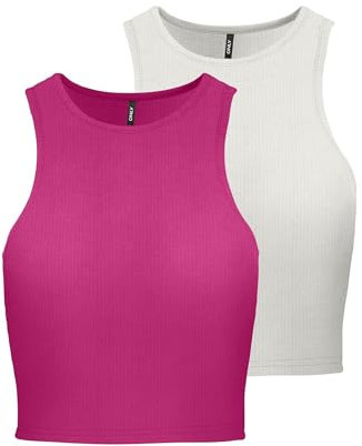 ONLY Onlbelia S/L Crop Top CS Jrs - Confezione da 2, Fucsia Fedora, L