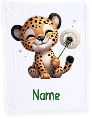 GRAZDesign Babydecke mit Namen, Weiche Kuscheldecke mit Gepard, Schmusedecke zur Geburt als Geschenk