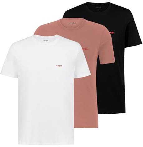 HUGO Herren T-Shirt RN Triplet P Dreier-Pack T-Shirts aus Baumwolle mit Logo-Print, -982 Black / White / Rosé ,XL