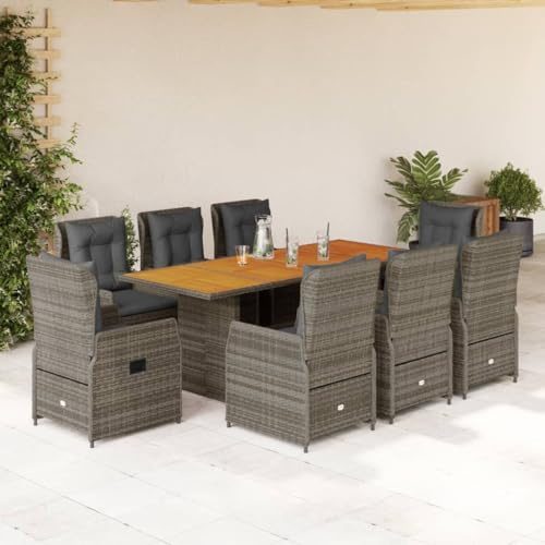 IKAYAA Gartenmöbel Set 8 Verstellbare Hochlehner Stühlen mit Tisch Garten sitzgruppe 8 Personen Gartenmöbel Set Rattan 8 Personen Rattan sitzgruppe-Grau-9-tlg-Typ 2