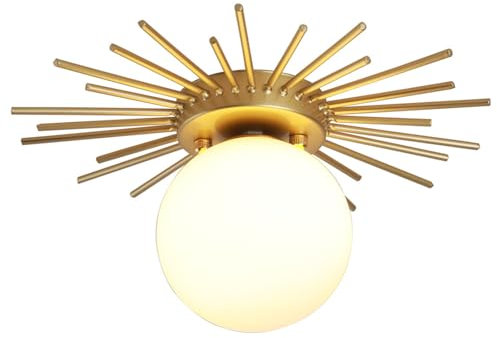 ZRBBRE Applique murale boule en verre blanc, plafonnier, globe en verre blanc avec base en laiton doré, lampe murale pour couloir de chevet