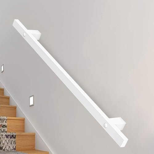 Corrimano per scale 60cm 80cm 1m 1.5m 1.8m 2m 2.4m 3m Bianco Ringhiera per scale per interna ed esterna Staffe per corrimano di sicurezza, Kit corrimano per scale in tubo metallico da parete(80cm)