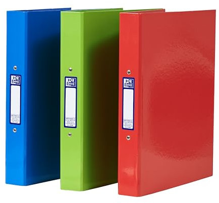 Oxford Ringbuch A4, 4 cm Rückenbreite, 2-Ring-Mechanik, Rot, Grün, Blau, 3 Stück