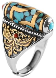 Caiduoduo Vintage Schmuck Männer und Frauen Gebetsmühlen Ringe Dzi Ringe Öffnung Verstellbare Ringe