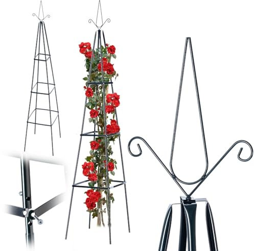 KADAX Rankobelisk aus Metall, Rankhilfe für Rosen & Kletterpflanzen, Rosengitter für Garten, Rankhilfen, Obelisk, Rankgitter, Rankturm, Ranksäule (42 x 202 cm)