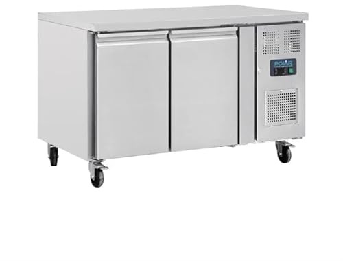 Polar Double Door Counter Fridge U-Series, Stainless Steel, 282Ltr, 282 Ltr | Optimises busy commercial kitchen space with reliable cooling, keeping fresh ingredients chilled and close to hand.