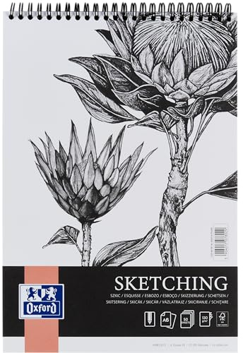 Oxford Artistic Skizzenblock A6 50 Blatt, Zeichenblock mit Doppelspirale, Sketchbook, Kunstblock 130g/m² säurefreies Papier, Zeichenheft mit stabiler Rückpappe, Skizzenheft für Zeichnen & Skizzen