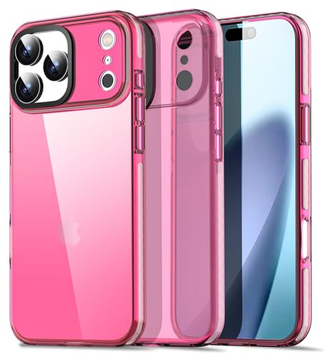AICase Coque Transparente Rose Fluo pour iPhone 17 Pro, Tendance, Femme, Girly, esthétique, Style Preppy, coloré, Mignon, rétro, Lumineux