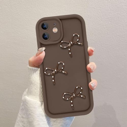 Kueqeay Handyhülle für iPhone 12 hülle 6,1'', Aesthetic 3D Braun Schleife Mädchen Cute Puppe Muster Design Weiche Silikon TPU Ultra Dünn Stoßfest Kameraschutz Schutzhülle Bumper Case, 05