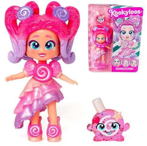 KOOKYLOOS Candy Land Series Lollipop Fun - Sammelpuppe aus der Serie Candy Land, Inhalt: 1 Puppe, Kleidung und Schuh-Set, Zubehör und Tier,1 Puppe hat 3 Verschiedene Brusies!