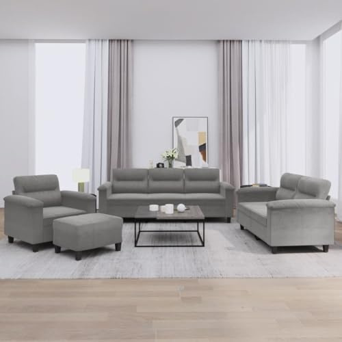 Willood 4-TLG. Sofagarnitur mit Kissen Dunkelgrau Mikrofasergewebe
