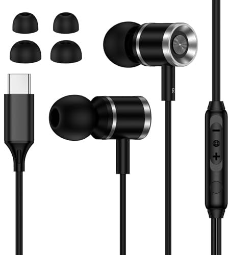USB C Kopfhörer mit Kabel für Samsung Galaxy S26 Ultra S25 FE S24 S23 S22 S21 A16 5G A17 A56 A55 A36 A35, In-Ear USB C Ohrhörer mit Kabel Typ C mit Mikrofon für iPhone 17 Air 16 Pro 15,Google Pixel 10