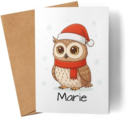 Kiddle-Design Weihnachtskarte Namen personalisiert, Karte Weihnachten Geldgeschenk Junge & Mädchen mit Eule, Nikolausgeschenk, für Kinder mit Tier