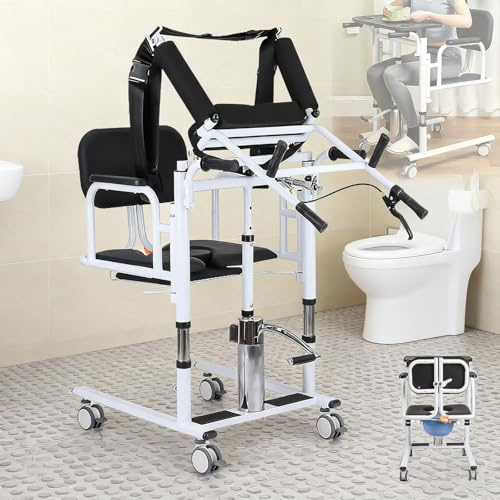 KONGQXIAA Sitz-Stand Patientenlifter für Senioren & Zuhause, Mobiler 4-in-1 Dusch-Toiletten-Rollstuhl, 200 kg Kapazität Höhenverstellbar 40-66 cm mit Abnehmbarem Toiletten Topf Black