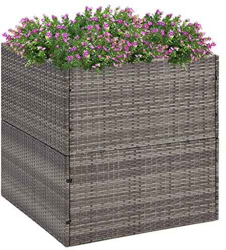 Mandloder Pot de fleurs gris - 80 x 80 x 80 cm - En rotin synthétique - Carré - Cadre robuste en acier revêtu par pulvérisation - Résistant aux intempéries - Pour jardin, terrasse, balcon, grandes