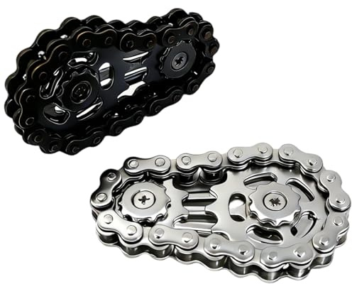 2 Stück Zahnräder Fidget Kette, Metall Fingerkette, drehbarer Kettenring in Schwarz und Silber, kompaktes Handaccessoire für Erwachsene, leise Rotation, tragbar für Büro, Alltag und Reise