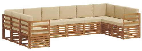 vidaXL Sofagarnituren 10 pcs Natur und Beige Massivholz Akazie, Moderner Garten-Sofa-Sectional, Robustes Lounge-Set, perfekte Möbel für Deine Terrassen-Entspannung