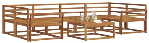 vidaXL Outdoor-Sofagarnitur 7 pcs Natur Massivholz Akazie, Modernes Outdoor-Sofaset, langlebige Gartenmöbel für Patio, Poolbereich, Hinterhof-Couch und modulares Sofa.