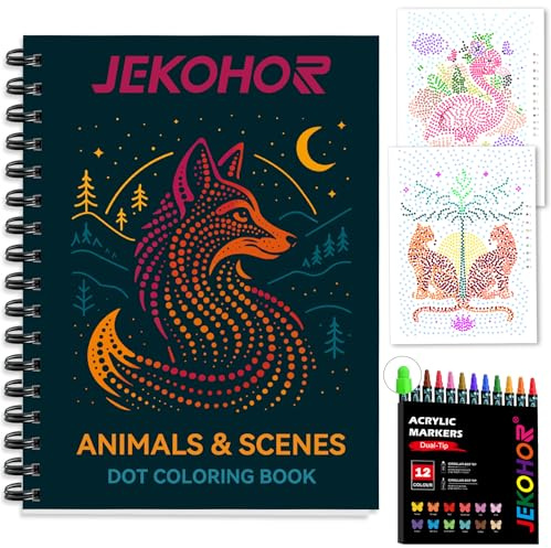 Malbuch für Erwachsene,Dot Art Meditation mit 12 Acryl-Dot Marker Malbuch Erwachsene, Ausmalbücher-30 Muster,Entspannung,Dots Coloring Book For Adults-Art kreatives For adult