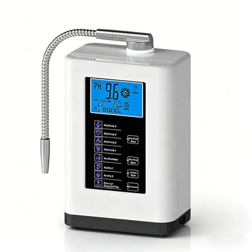 COAKUE Ionizzatore d'Acqua alcalina AG7.0 Argento, meccanismo di filtrazione dell'Acqua per Uso Domestico con PH 3.5-10.5, 7 impostazioni dell'Acqua, 8000 Litri per Filtro, Pulizia Automatica White