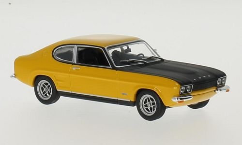 Ford Capri RS 2600, gelb/schwarz, 1969, Modellauto, Fertigmodell, Maxichamps 1:43