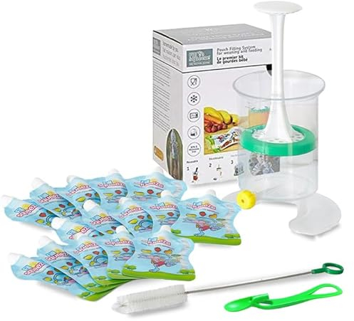 Fill n Squeeze 500ml Homemade Baby Food Maker Kit with 15 Reusable Pouches, Pouch Spoon & Pouch Cleaning Brush for Weaning, Baby Food, Toddler Snacks. Reusable Pouches, Freezer Safe and Microwavable.