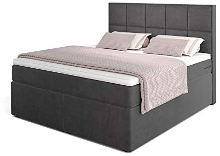 Betten Jumbo Dream Boxspringbett 180x200 mit Bettkasten 7-Zonen TFK Härtegrad H3 und Visco-Topper | Farbe Velour-Grau | div. Größen verfügbar