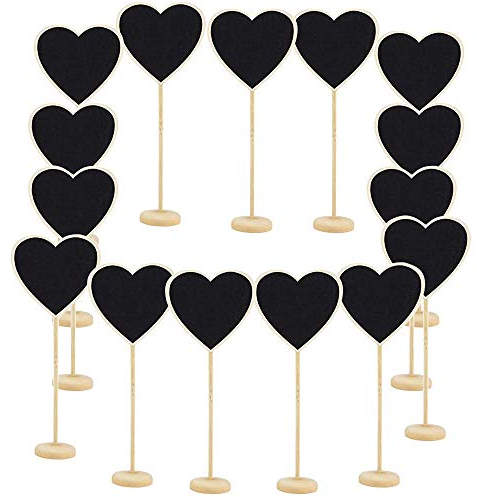 15 Stück, Herz Holztafel mit Ständer, Mini Staffelei Kreidetafel Tischkarten für Buffet, Party, Feier, Hochzeit, Deko Vintage Landhaus Hochzeit Dekoration Nachricht, Label, Geschenkanhänger, Herz