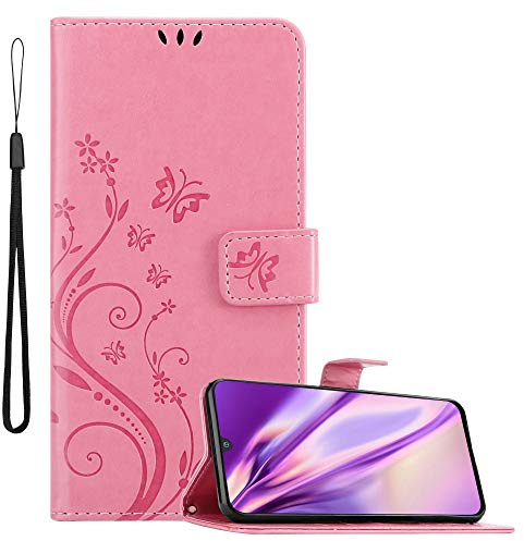 Cadorabo Hülle kompatibel mit Samsung Galaxy M30 / A40s Blumen Design aus Kunst Leder Flip Klappbare Magnetische [Standfunktion] [Kartenfächern] Cover Hülle für Galaxy M30 / A40s Tasche in Rosa