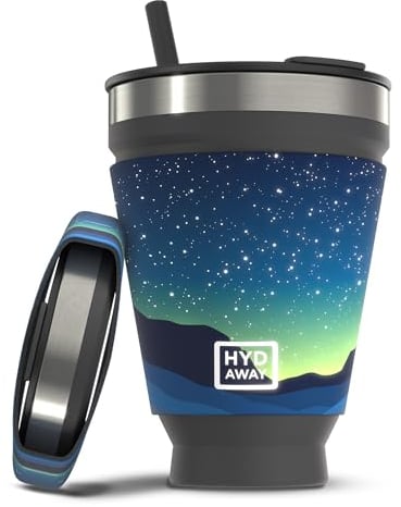 HYDAWAY Collapsible Tumbler with Lid and Straw - 16 oz I Portable, Insulated Silicone Travel Mug, Hot & Cold Foldable Cup for Coffee, Tea, Camping & Backpacking, Spill Proof Lid & Steel Rim