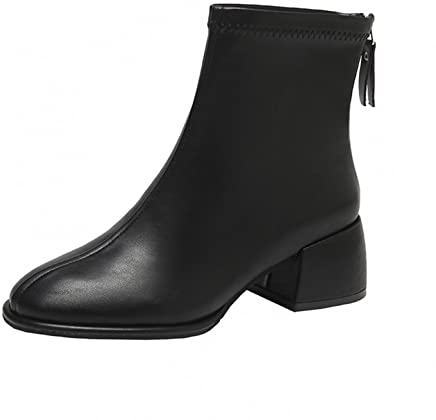 Stivali Scarpe Donna Tempo Libero Solido Punta a Punta Cerniera Tacco Alto Quadrato (38,Nero)