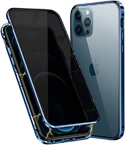 SIMao Privacy Screen Protector Compatible with iPhone 12 Mini Case, Magnetic Adsorption Metal Frame Cover,Anti Spy Tempered Glass Film, 360 Degrees with Camera Lens Protector Cover,Blue