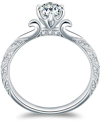 Daesar Damen Ring 18K Weißgold 750, Hochzeitsring Verlobungsring Diamant 0.4ct Solitärring Große 57 (18.1)