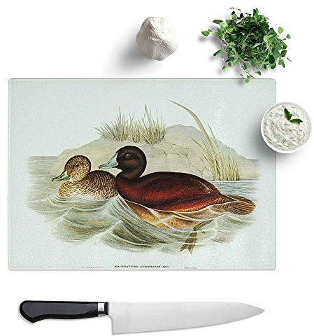 Glass Chopping Board - Blue-Billed Duck by Elizabeth Gould - Textured Worktop Saver Cutting Board - Heat Resistant, Shatterproof and Hygenic - 39 x 28.5 cm