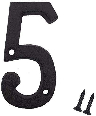 Suithink 3 Inch Black Metal Arabic Numbers Cast Iron House Sign DIY Address Numbers with Fixing Screws (5)