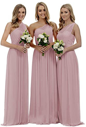 dinavian Robe de soirée asymétrique en mousseline de soie pour femme, bal de fin d'année, mariage, demoiselle d'honneur, rose poudré, 46