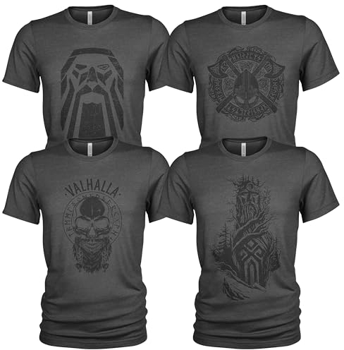 4er-Pack T-Shirt Nordischer Wikinger | Rabe | Runen | Walküre | Ragnarök | Vikings | Walhalla | Midgard | Tshirt der nordischen Mythologie