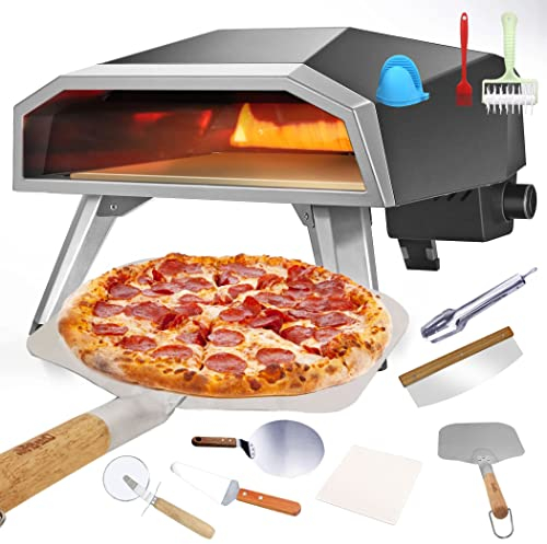 0℃ Outdoor Horno Pizza Profesional Portátil para Exteriores Incluye Pala para Pizza, Horno de Pizza Portátil al Aire Libre de Acero Inoxidable con Placa de Piedra para Jardín para Bistec, Pollo