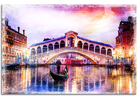 Kunstgestalten24 Leinwandbild Venedig Rialtobrücke Wandbild Kunstdruck Raum- u. Wanddekoration Übergrößen