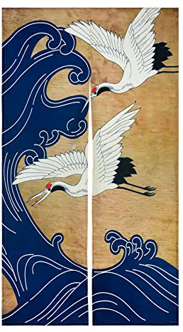 LIGICKY Noren Rideau de Porte Style Japonais Grue Imprimé Coton Lin Fenêtre Traitement Porte Tapisserie pour Décoration de Maison 85*120cm