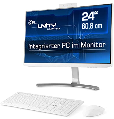 All-in-One-PC CSL Unity U24W-AMD, 60,5 cm (23,8 Zoll, 1920x1080 Full HD) - Leistungsstarker AIO (AMD Ryzen 5 PRO 4650G CPU 6x3700 MHz, 1000 GB SSD, 16 GB DDR4-RAM, Windows 11 Home), weiß